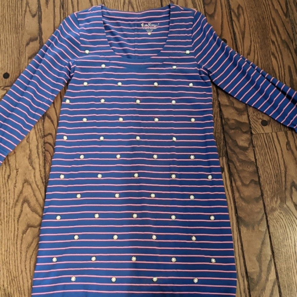 Lilly Pulitzer embellished blue/pink stripe shift